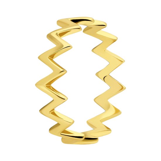 Lucardi Dames Zilveren ring zig-zag goldplated - Ring - 925 Zilver - Goudkleurig - 18.5 / 58 mm