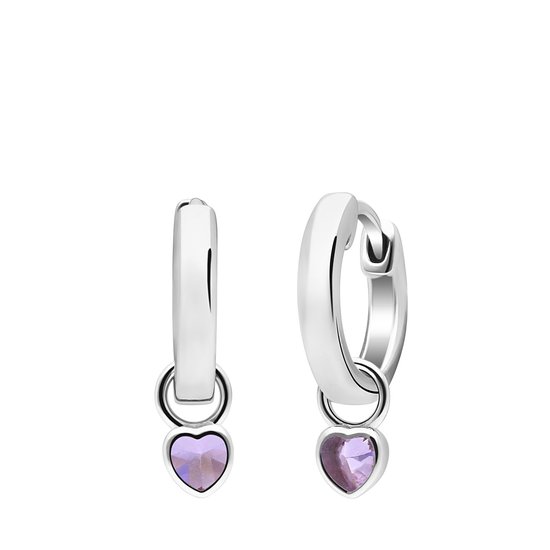 Lucardi Kinder Zilveren kinderoorringen met hanger hart zirkonia roze - Oorbellen - 925 Zilver - Zilverkleurig