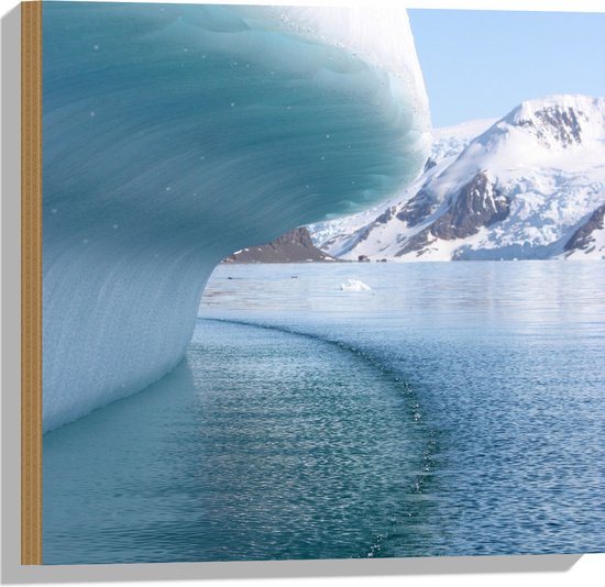 WallClassics - Hout - IJsbergen boven het Water - 50x50 cm - 9 mm dik - Foto op Hout (Met Ophangsysteem)