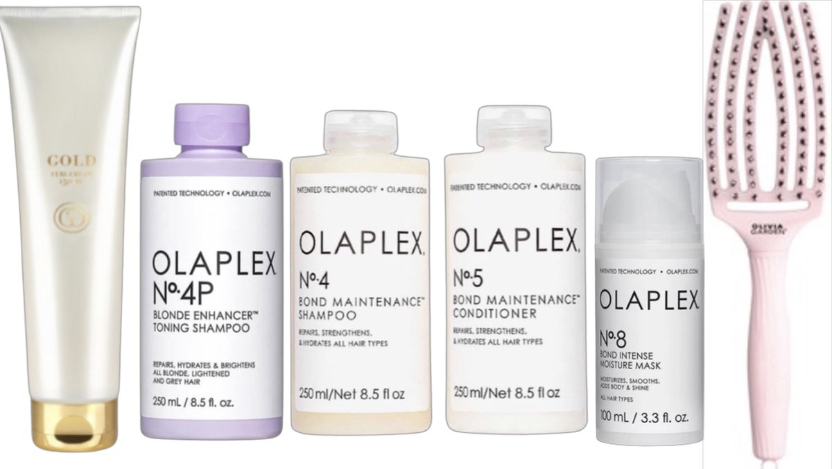 CADEAU PAKKET Olaplex Blond Intense Care Set No. 4P + No. 4 + No. 5 + No. 8+GOLD CURLCREAM 150 ml & Gratis Max pro BFF Brush