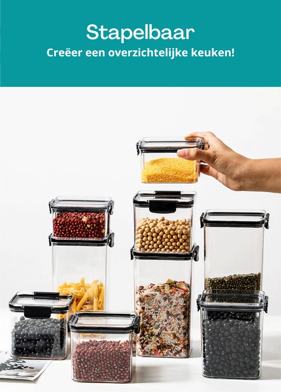 Voorraadpotten – Set Van 8 Stuks – Meal Prep Bakjes - Vershoudbakjes - Opbergbak - Voorraadbussen – Bewaardozen – Luchtdicht – BPA-Vrij - Afbeelding 8