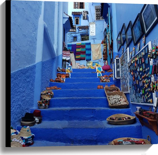WallClassics - Canvas - Kunst op Straat - Marokko - 60x60 cm Foto op Canvas Schilderij (Wanddecoratie op Canvas)
