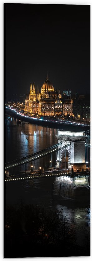 WallClassics - Dibond - Kettingbrug in Hongarije - 30x90 cm Foto op Aluminium (Met Ophangsysteem)