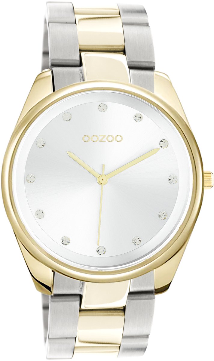 OOZOO Timepieces - Gouden OOZOO horloge met zilver/gouden roestvrijstalen armband - C10960