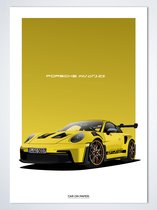 Porsche 911 GT3 RS Geel Poster - Autoposter 70 x 50 cm | Kinderkamer | Slaapkamer | Kantoor