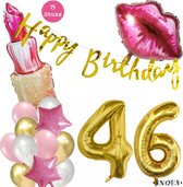 Snoes Beauty Helium Ballonnen Set 46 Jaar - Roze Folieballonnen - Slinger Happy Birthday Goud