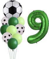 Ballonnen Voetbal - 9 Jaar - Themafeest Voetbal - Kinder Verjaardag Versiering Voetbal - Voetbalfans - Feestversiering / Feestpakket - 11 stuks - Ballonnen Set - Thema Verjaardag Voetbal -Groene / Witte ballon - Helium ballon - Happy Birthday