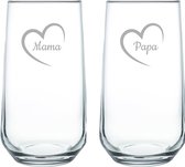 Gegraveerde Drinkglas 47cl Mama met hartje & Papa met hartje