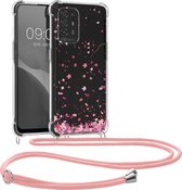 coque kwmobile pour Oppo A94 (5G) - Coque avec cordon rose poudré / marron foncé / transparent - Coque arrière pour smartphone