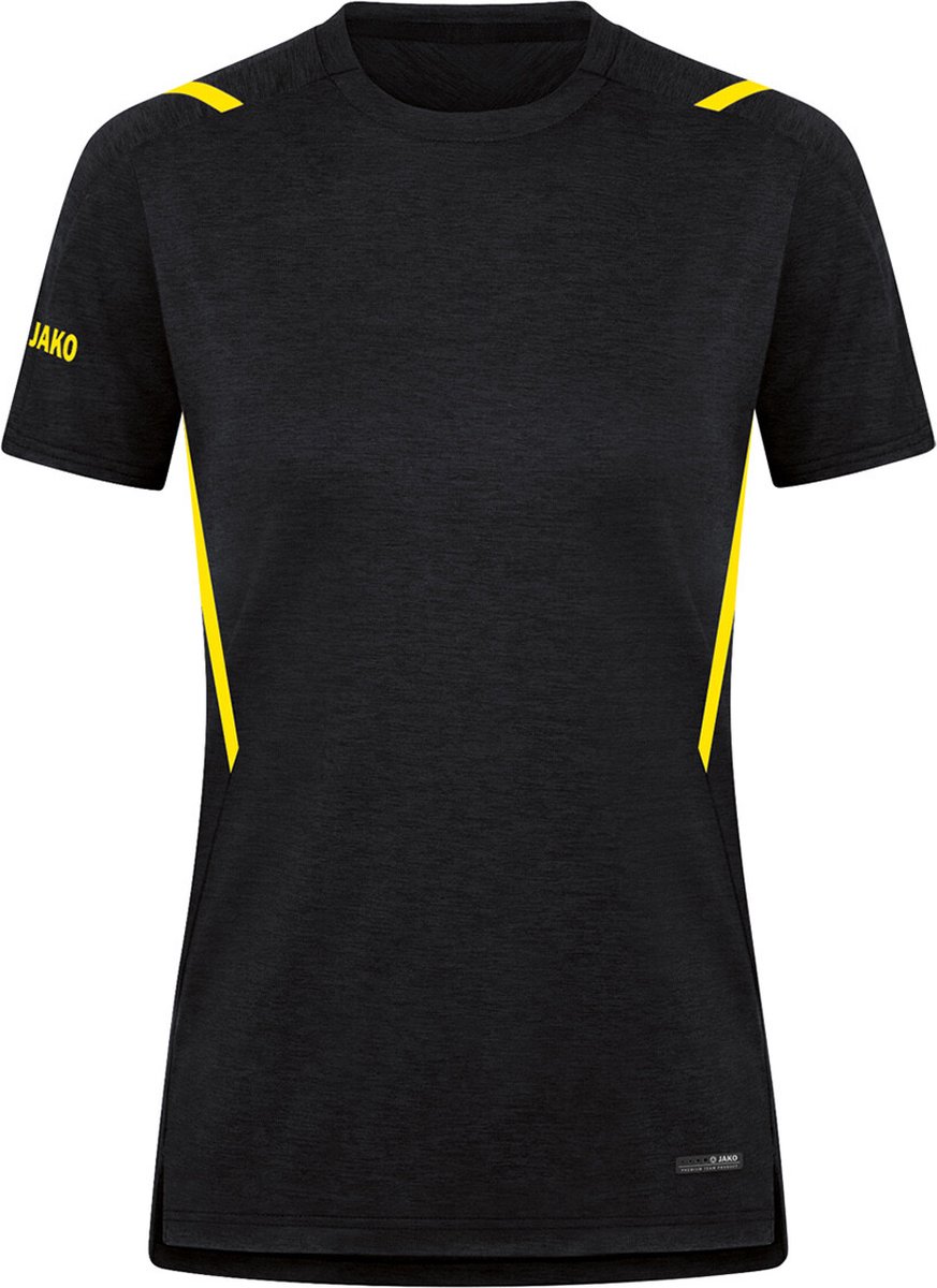 Jako Challenge T-Shirt Dames - Zwart Gemeleerd / Citroen | Maat: 38