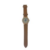 Houten Horloge Bamboe met leren band - Voor Heren - Met kompasbeeld - Lichtbruin - 44mm
