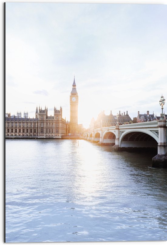 Dibond - Big Ben naast de Westminster Bridge - Londen - 50x75 cm Foto op Aluminium (Wanddecoratie van metaal)