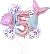 Mermaid Ballonnen - 7 Stuks - Zeemeermin - 5 Jaar - Verjaardag Versiering / Feestpakket - Ballonnen Set - Kinderfeestje Zeemeermin Thema - Roze ballon - Blauwe ballon - Paarse ballon - Happy Birthday