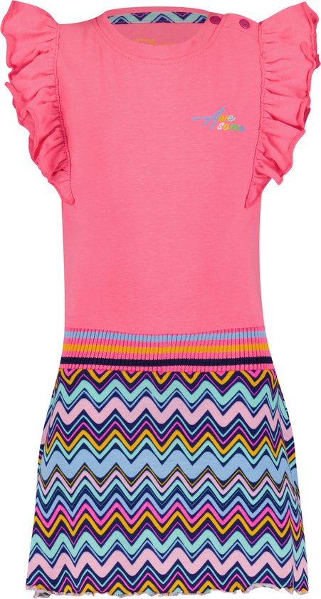4PRESIDENT Meisjes jurk - Neon Pink/Zigzag AOP - Maat 110 - Meisjes jurken