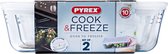 Pyrex - Cook & Freeze - Ovenschaal Met Deksel - Set van 2 Stuks - Glas - Transparant - 2.6L / 1.5L