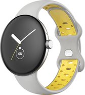 Bandje Voor Google Pixel - Watch Dubbel Sport Band - Grijs Geel - Maat: SM - Horlogebandje, Armband