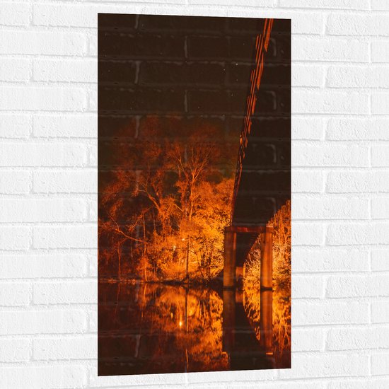 Muursticker - Brug naar Oranje Bos - 50x100 cm Foto op Muursticker