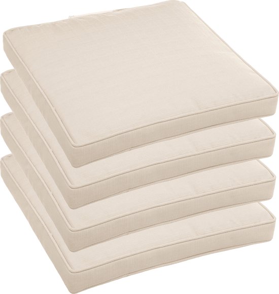 Hesperide Stoelkussens 4x stuks voor binnen en buiten - beige - 40 x 40 x 4 cm