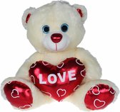 Pluche knuffelbeer met wit/rood Valentijn Love hartje 80 cm - Cadeau