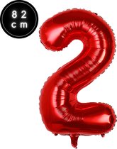 Cijfer Ballonnen - Nummer 2 - Rood - 82 cm - Helium Ballon - Fienosa