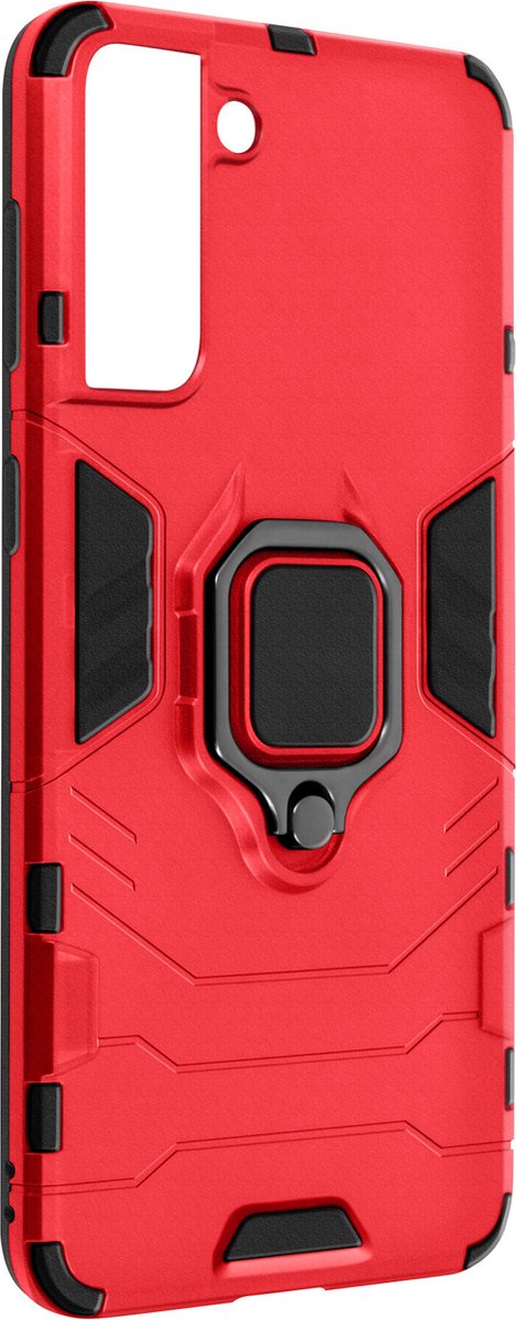 Geschikt voor Samsung Galaxy S21 Plus Hybride Sshokbestendige hoes met ringsteun rood