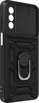 Geschikt voor Motorola Moto G52 en G82 Case met Camera Cover en Video Support Ring zwart