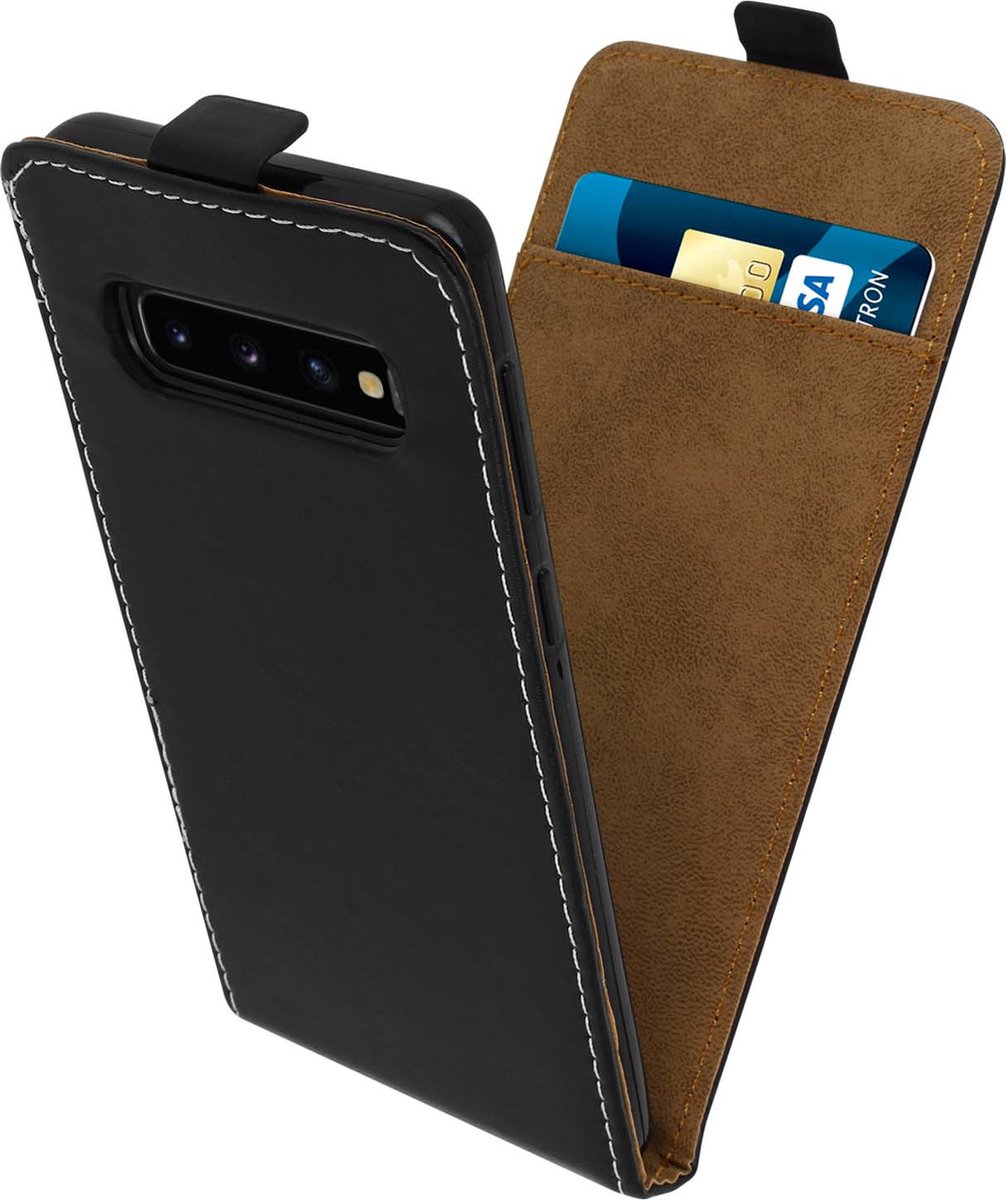 Avizar Foliohoes Geschikt voor Samsung Galaxy S10 Verticaal met kaarthouder - zwart, Zwart