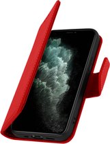 Geschikt voor Apple iPhone 11 Pro Max Leren Cover Kaarthouder Premium Stand Function rood