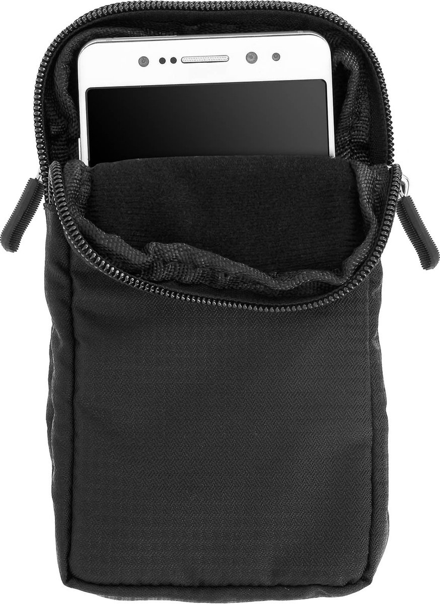 Avizar Zak 167 x 88 mm waterdichte nylon multi-pocket smartphonehouder, Zwart