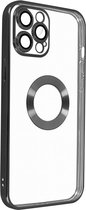 Backcover Geschikt voor Apple iPhone 12 Pro Max Silicone Camera bedekt transparent zwart chrome rand
