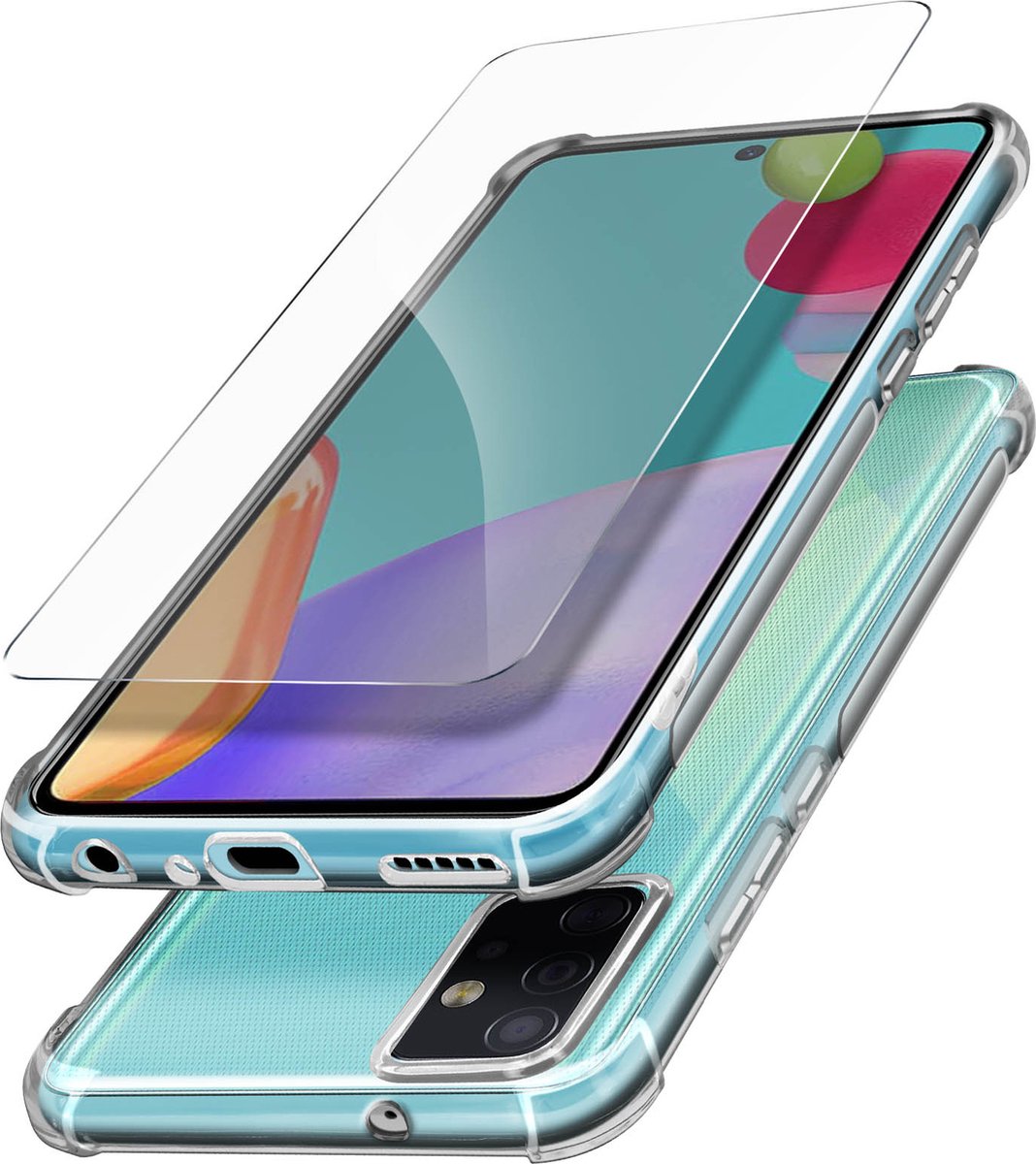 Protection Pack Geschikt voor Samsung Galaxy A52 Verstevigd hoesje + Gehard Glas