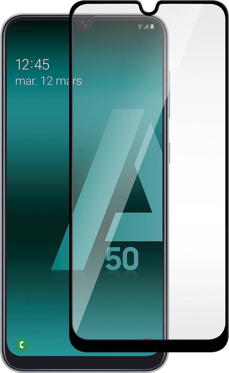 Geschikt voor Samsung Galaxy A50/ A30 Film Gehard Glas 9H Totale Hechting Zwarte Omtrek