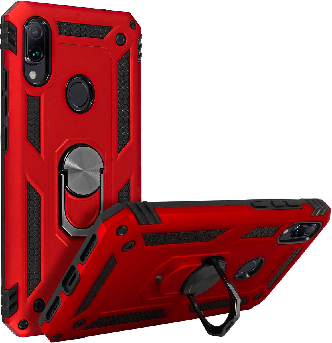 Geschikt voor Xiaomi Redmi Note 7 Hybrid Case Video Support Ring rood