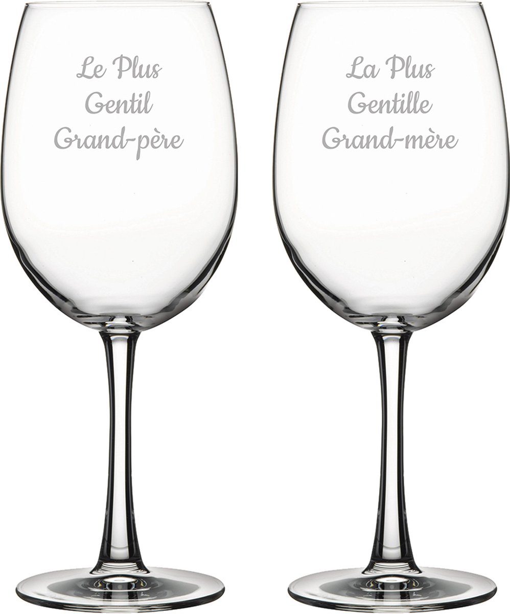 Rode wijnglas gegraveerd - 58cl - Le Plus Gentil Grand-père & La Plus Gentille Grand-mère