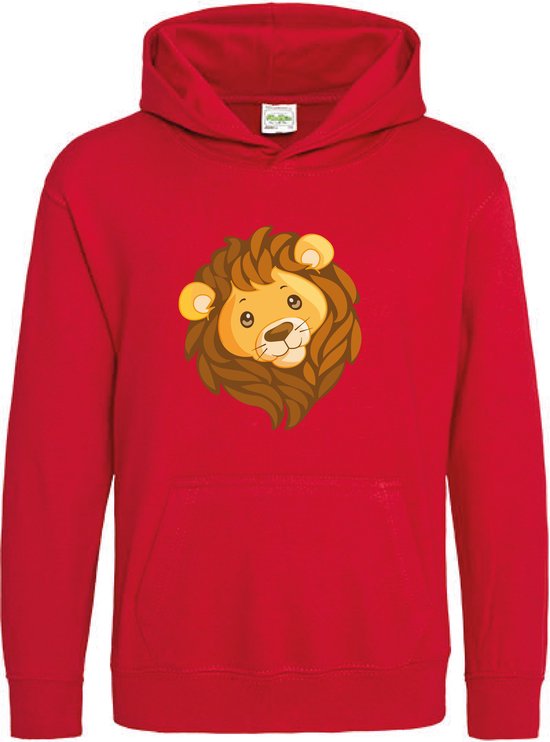 Pixeline Hoodie Leeuw Face rood 1-2 jaar - Pixeline - Trui - Stoer - Dier - Kinderkleding - Hoodie - Dierenprint - Animal - Kleding