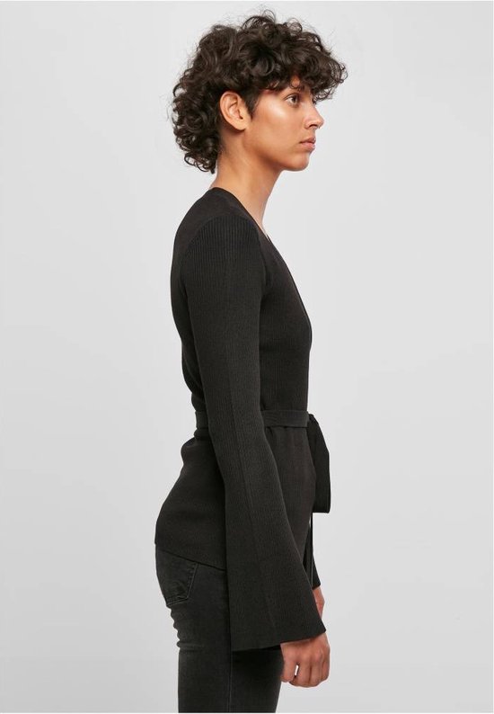 Urban Classics - Cardigan long enveloppé en tricot côtelé - XXL - Zwart