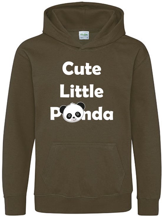 Pixeline Hoodie Cute Little Panda olive 1-2 jaar - Panda - Pixeline - Trui - Stoer - Dier - Kinderkleding - Hoodie - Dierenprint - Animal - Kleding