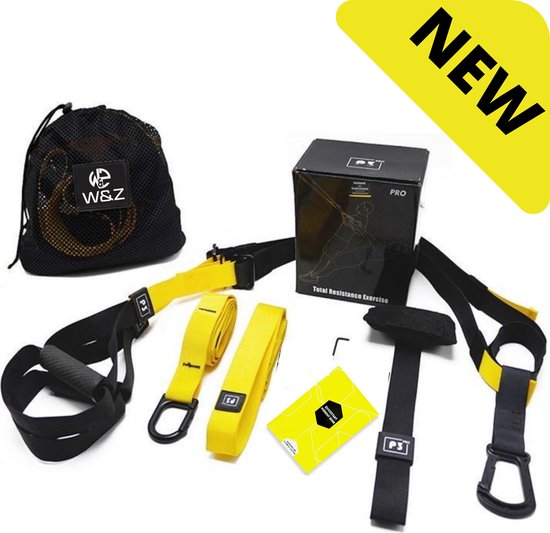 W&Z® TRX Suspension trainer Pro - Thuis sporten - Complete TRX Training set - Zwart/Geel