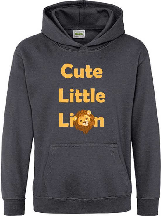 Pixeline Hoodie Cute Little Leeuw grijs 7-8 jaar - Leeuw - Pixeline - Trui - Stoer - Dier - Kinderkleding - Hoodie - Dierenprint - Animal - Kleding