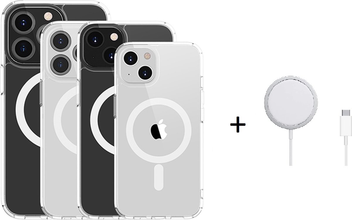 TrendyGoodz iPhone 13 magnetische ring hoesje met Screenprotector & magnetische ring Oplader - Transparant - iPhone 13 ShockProof case - Bumper Case - Telefoon bescherming - iPhone Hoesje