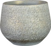 Steege Plantenpot/bloempot - keramiek - metallic zilvergrijs/touch of gold - D16/H13 cm