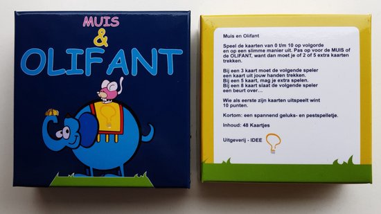 Afbeelding van het spel Muis & Olifant [kaartspel] - [geluk] - [pesten] - [IDEE] - [cijfers] - [muis] - [olifant] - [spel] - [kort-spelletje] - [omhoog] - [uitgeverij-idee]