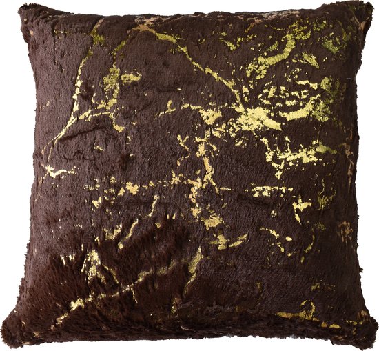 Glow Home - Housse de coussin en velours -Couleur marron avec dessin doré -Taie d'oreiller 40x40 cm