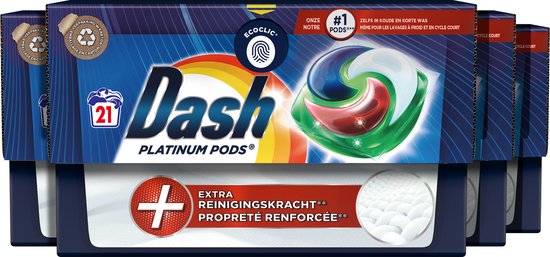 Dash Platinum Pods +Vlekverwijderingskracht - Kleur - Waspods - 4 x 21 Wasbeurten Voordeelverpakking