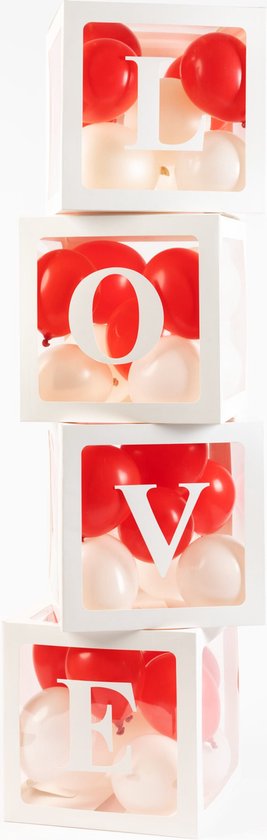 Doorzichtige ballon blokken LOVE - incl 20 rode en 20 witte ballonnen