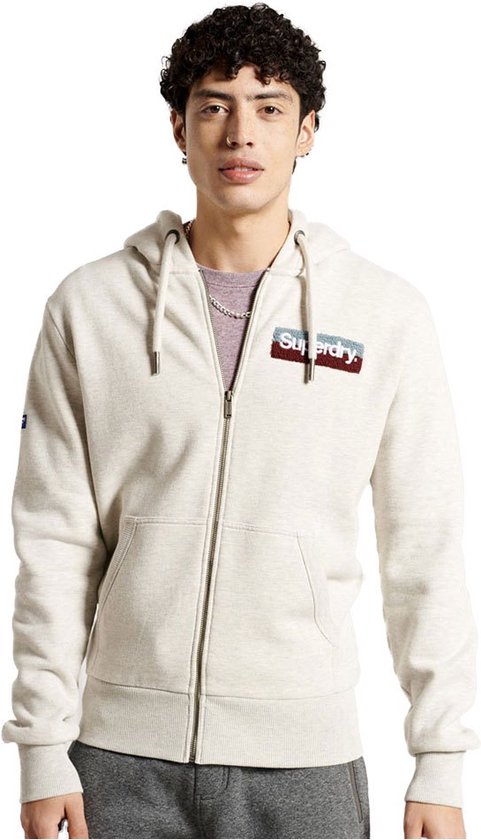 SUPERDRY Core Logo Workwear Sweater Met Ritssluiting Heren - Off White Marl - M
