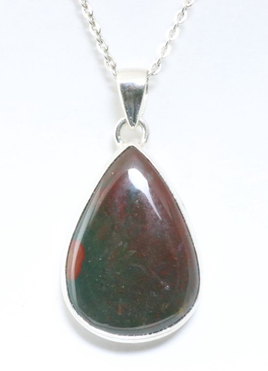 18kt witgouden ketting met druppelvormige hanger van smaragd en diamant