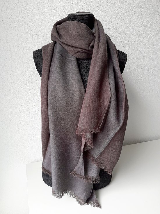 Sjaal - dames - bruin - grijs - 65 x 195 cm - 2 kleuren - sjaaltje - omslagdoek - viscose