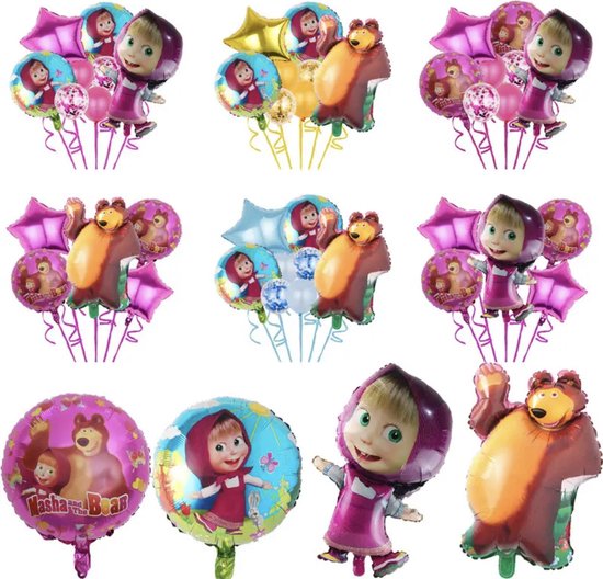Ballonim Masha En De Beer Folieballon – 90 Cm – Feestdecoratie – Zelfsluitend Ventiel – Navulbaar – Helium Of Lucht