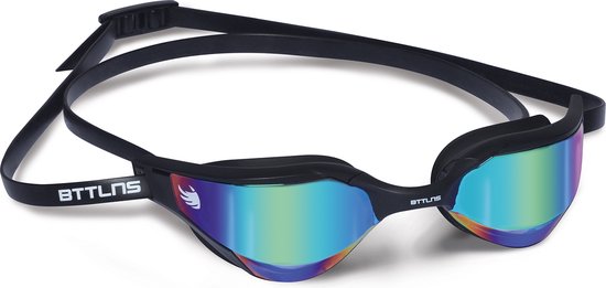 BTTLNS zwembril - gespiegelde lenzen - zwembril openwater - triathlon zwembril - verstelbare neusbrug - zwembril volwassenen - Sunfyre 1.0 - zwart-regenboog
